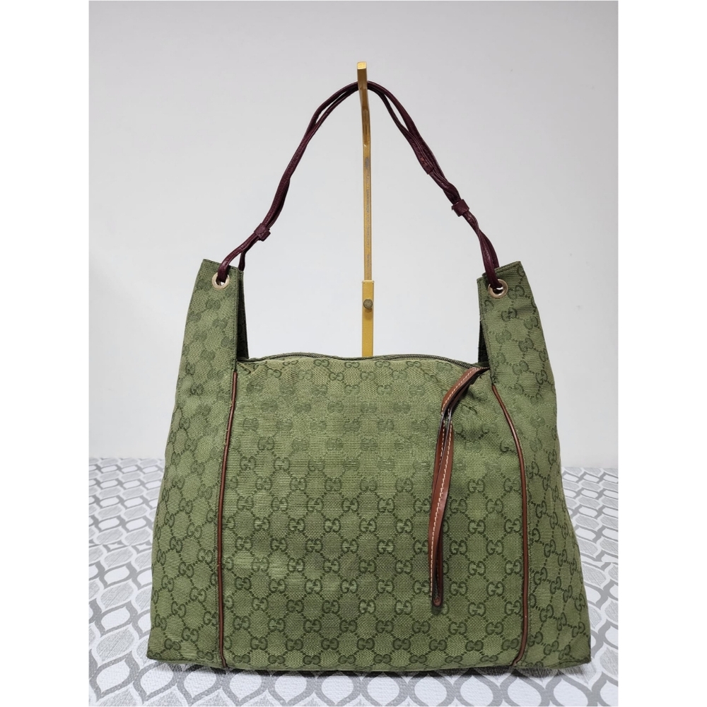 Gucci GG Canvas Zip Shoulder Bag Green/Brown - Picture 6 of 13